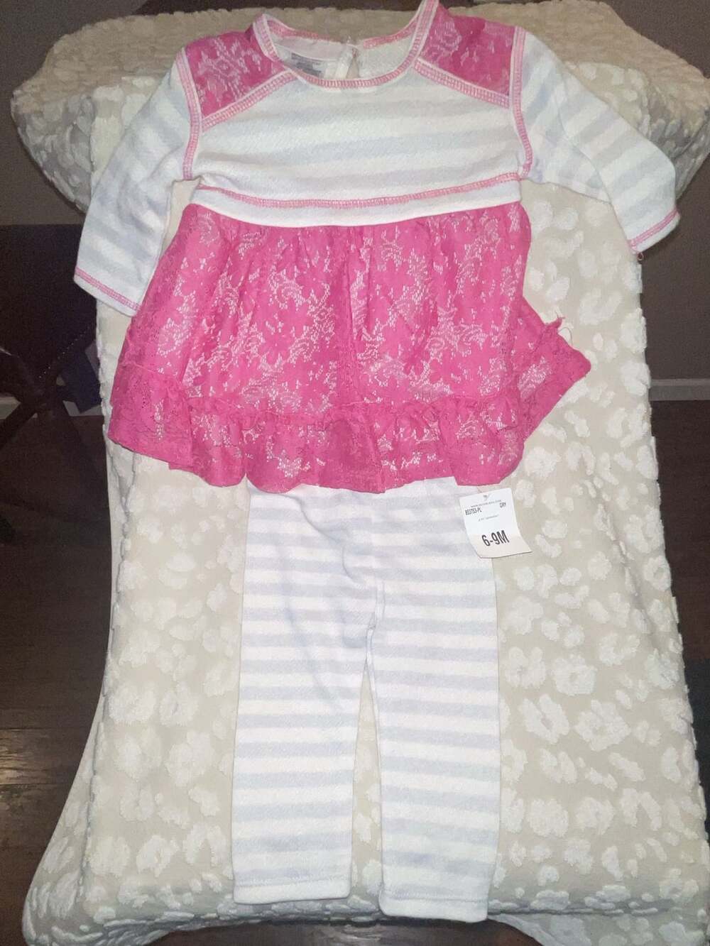 Bonnie Baby 2-Piece Striped and Lace Dress and Legging Set Size 6-9M